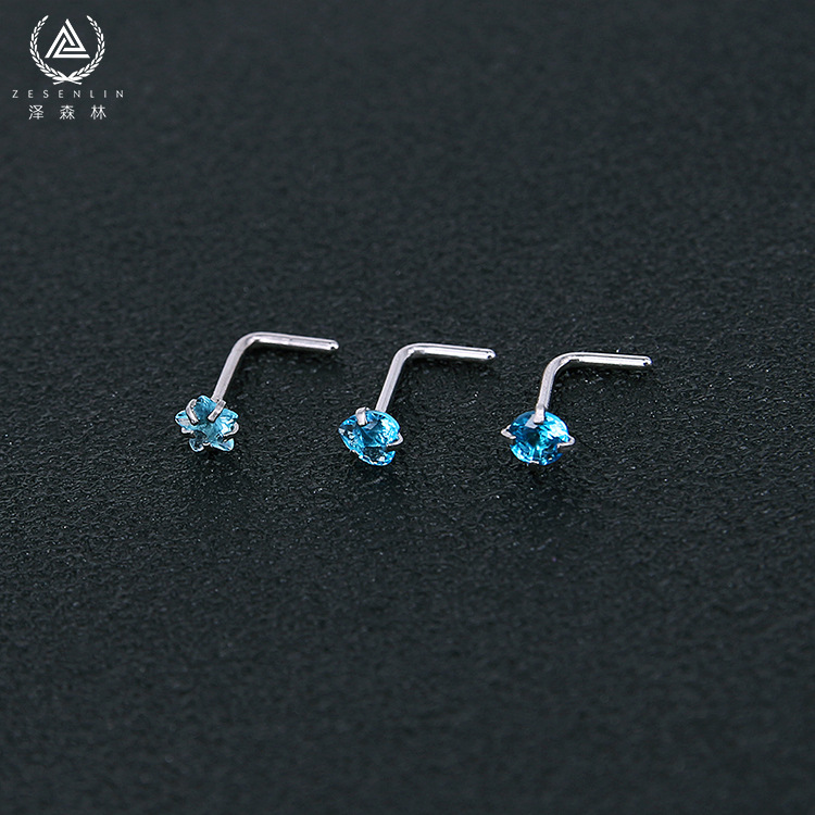 欧美气质镶钻aaa锆石侧鼻钉跨境电商亚马逊鼻环穿刺饰品批发现货