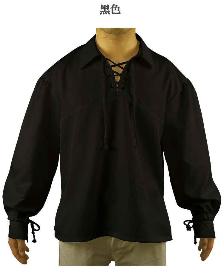 万圣节服装新款文艺复兴休闲夏季海盗衬衫白色中世纪服装男式