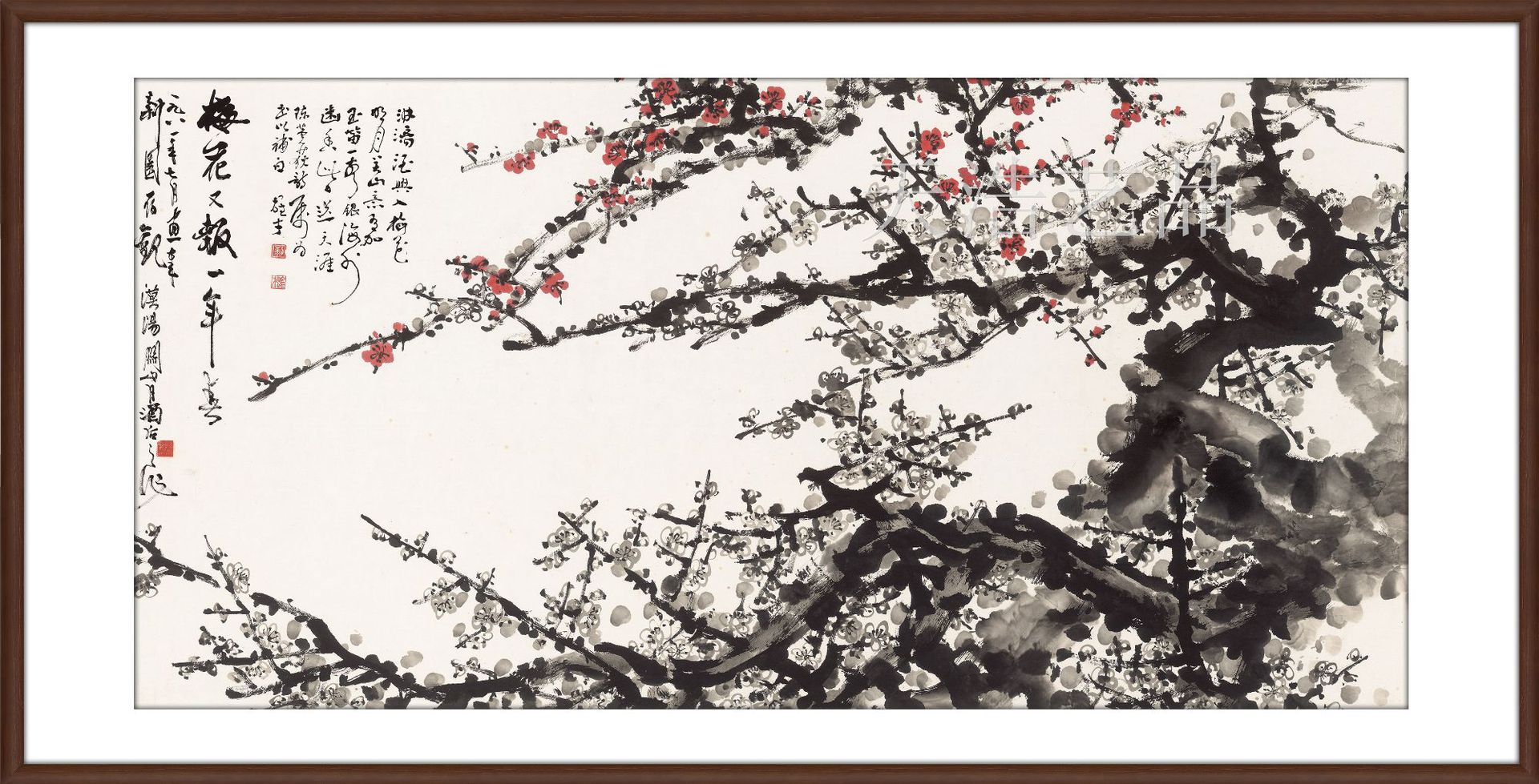 宣纸画新中式挂画客厅沙发背景墙画国画关山月花鸟梅花装饰画