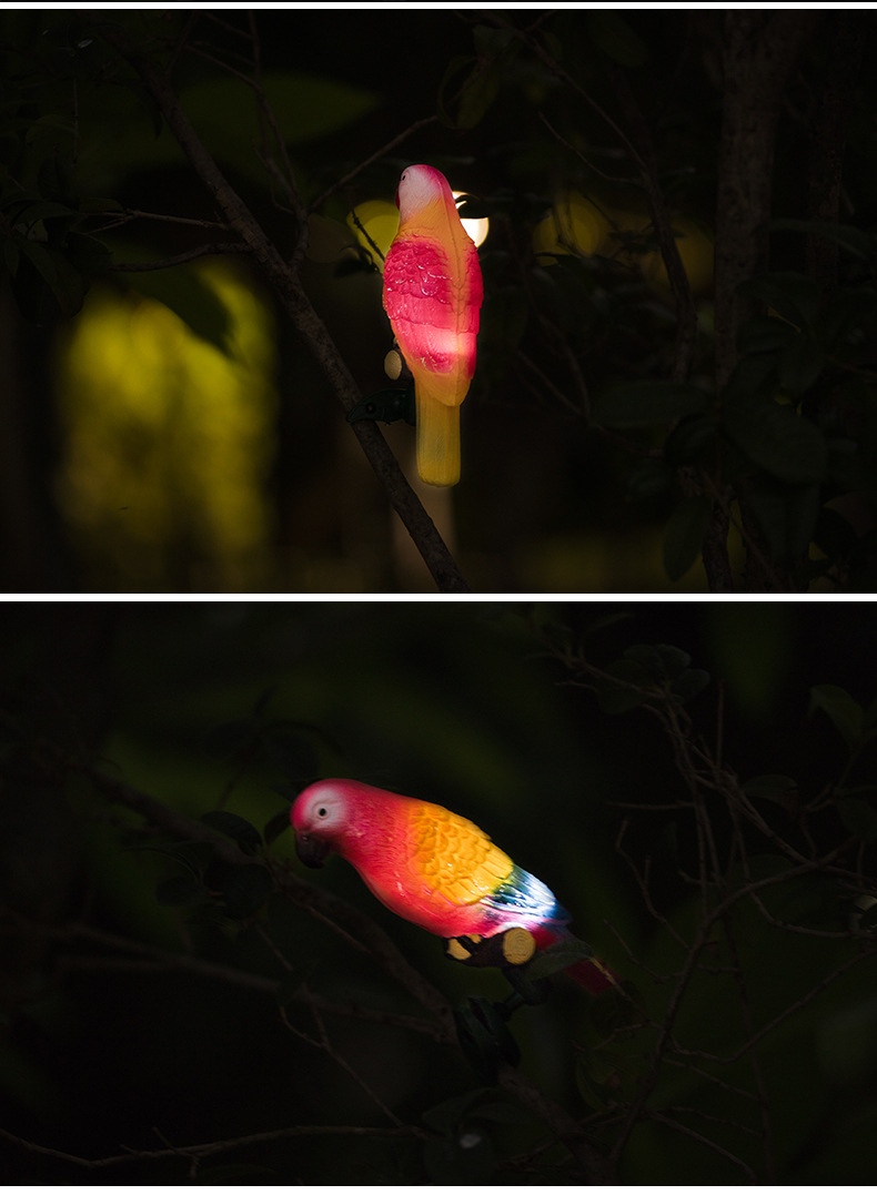 led太阳能鹦鹉灯发光小鸟装饰灯太阳能充电小鸟灯树木装饰夜光灯