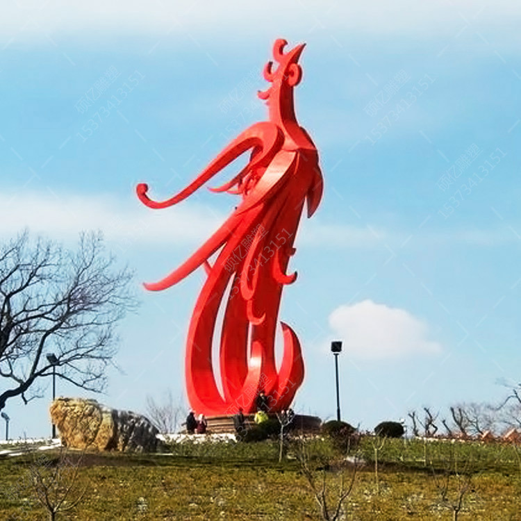 大型不锈钢红色抽象火凤凰雕塑凤凰城城市广场园林景观金属摆件