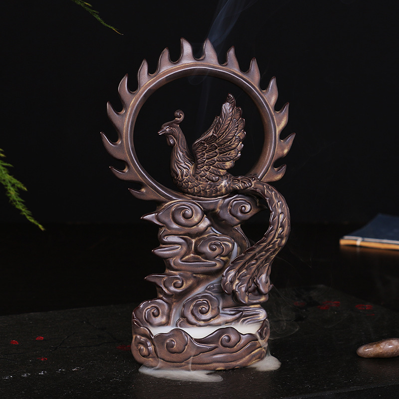 陶瓷倒流香炉创意摆件凤凰檀香炉大号仿古香薰炉香道禅意摆件