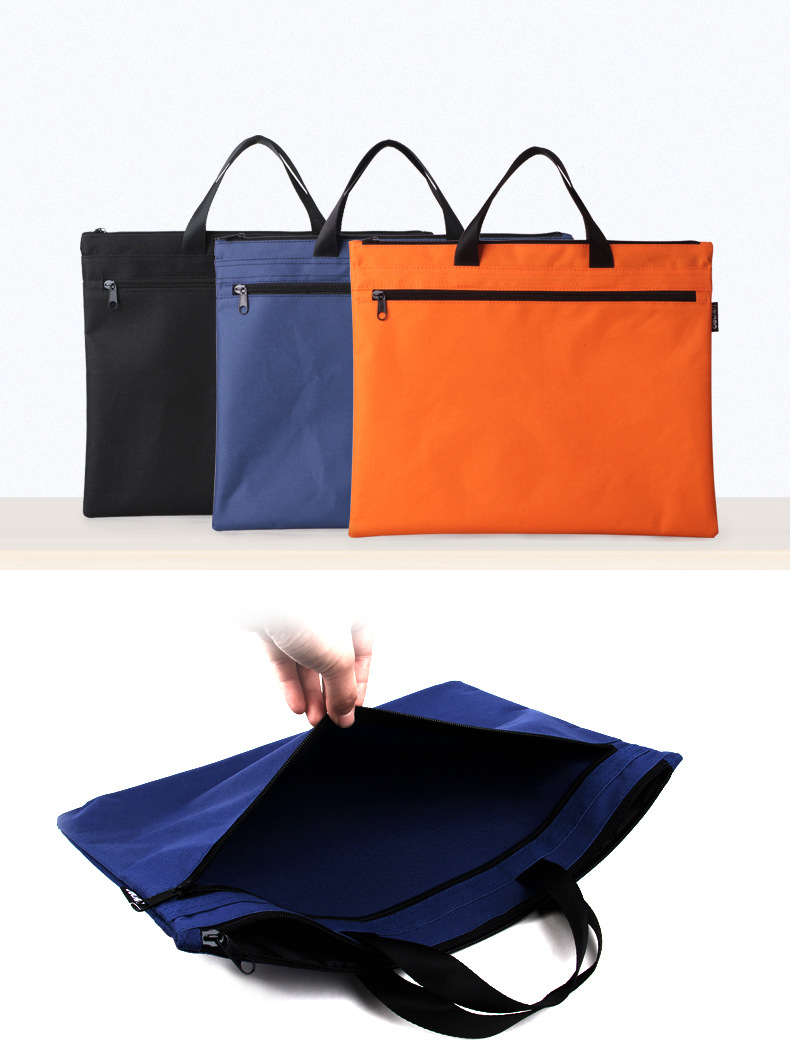 得力5840手提式双层收纳袋 大容量a4文件资料拉链袋 帆布手提包