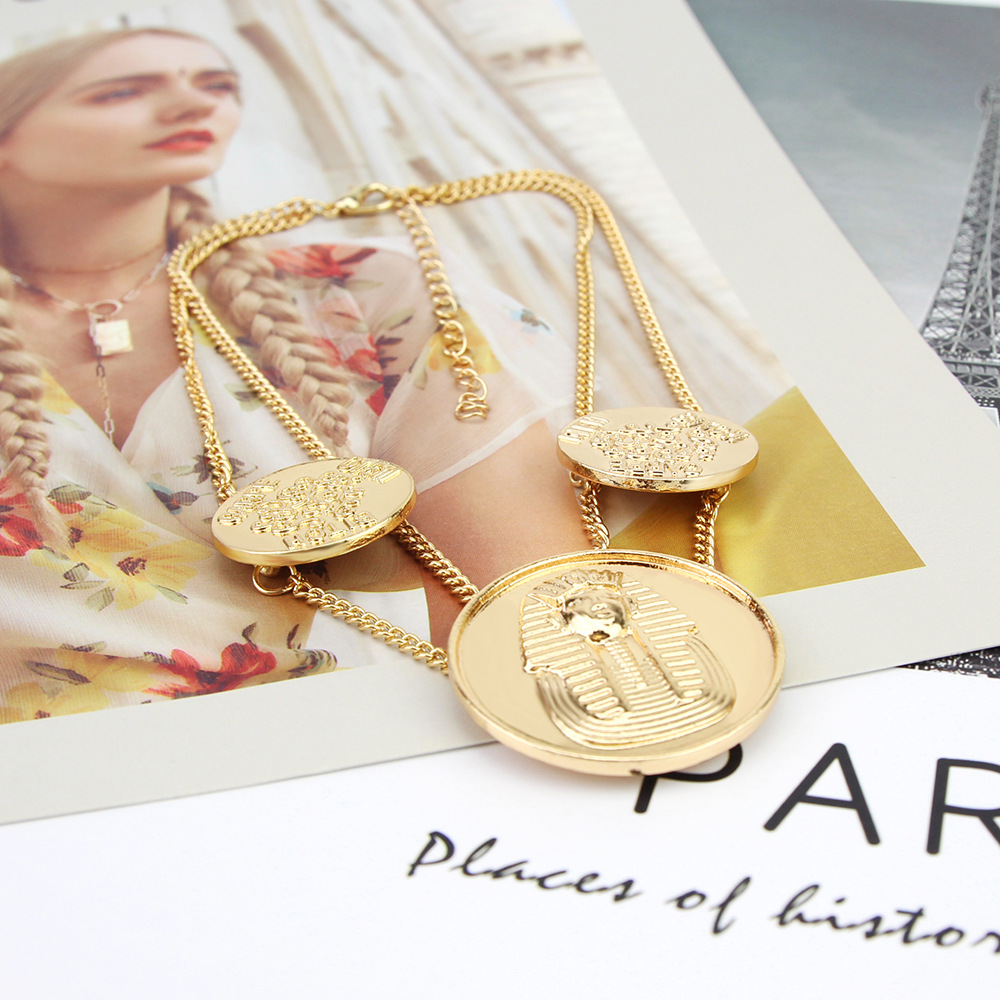 欧美饰品新款个性人头像吊坠项链配饰合金双层短款项链女颈链