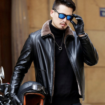 品牌花公子海宁皮毛一体皮衣男冬装新款男士毛领中年男装外套