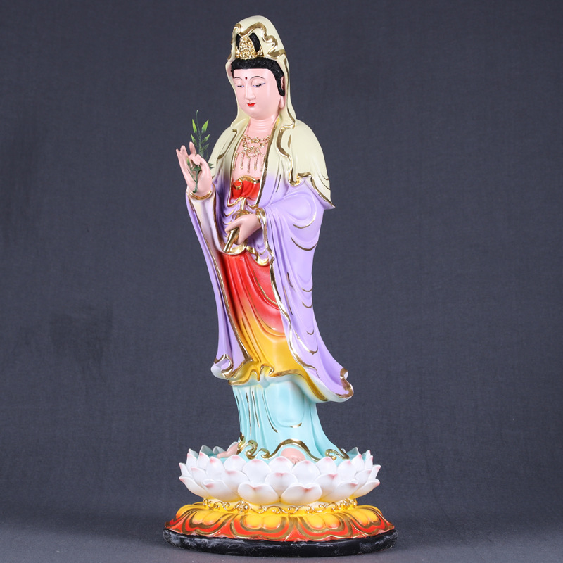 厂家批发观世音菩萨佛像家用客厅佛堂净瓶杨柳枝观音菩萨站像摆件