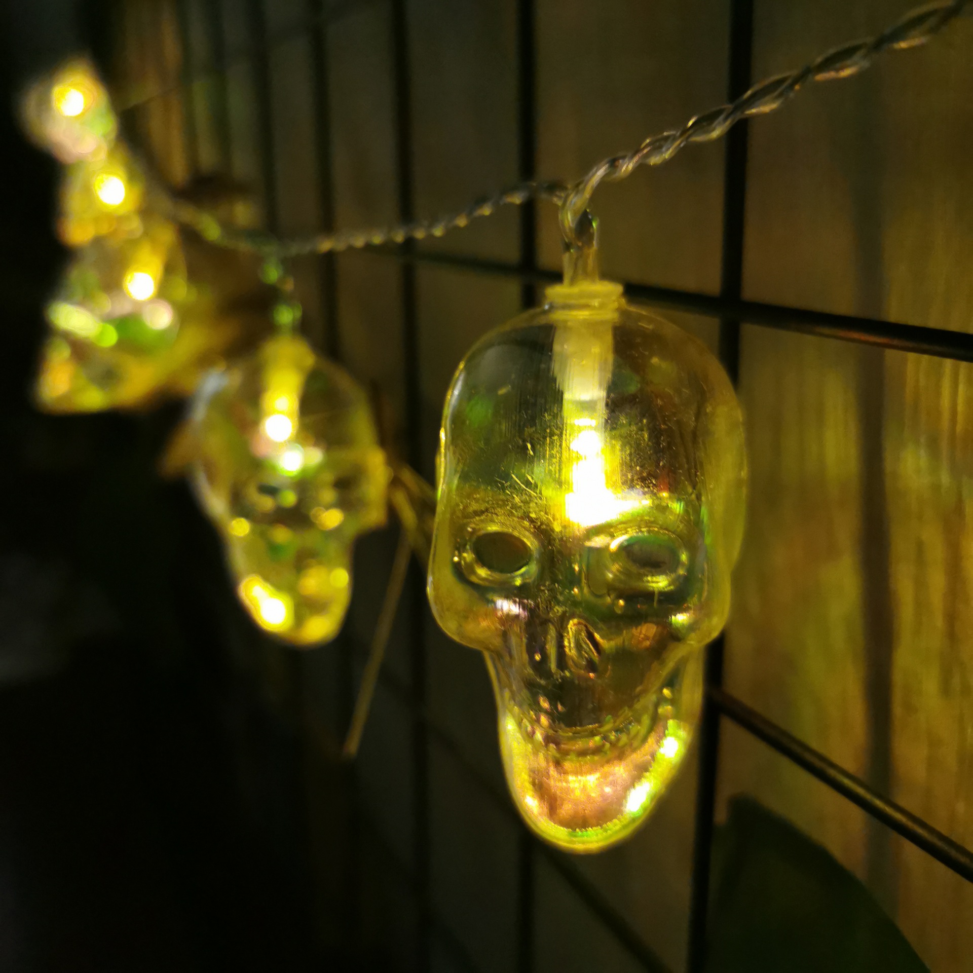 led万圣节骷髅头灯串 鬼节骷髅架户外恐怖酒吧道具装饰电池小彩灯