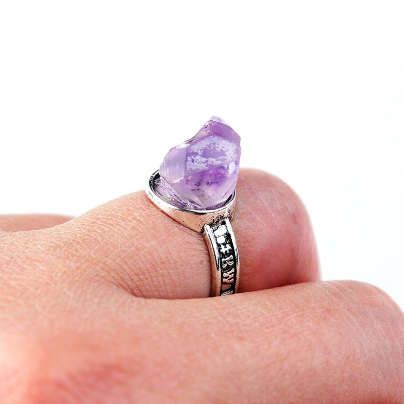 境外ebay热销 欧美自然石紫水晶戒指 电影热映神秘符文空间戒指