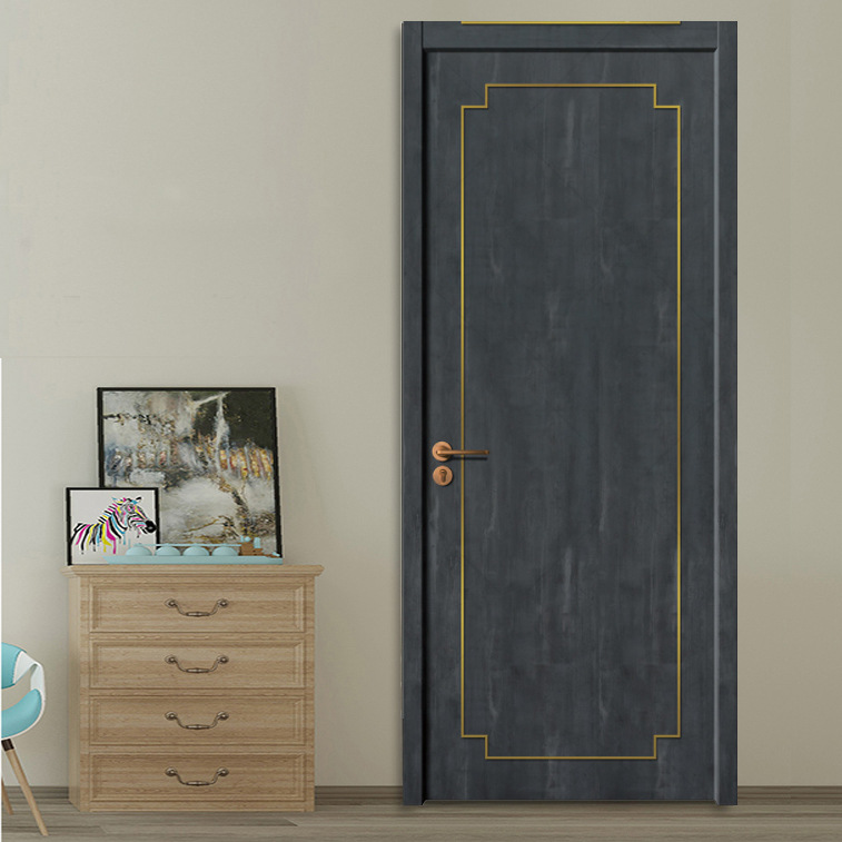 新中式不锈钢金属线条实木复合生态门夹板橡木骨架定制套装卧室门