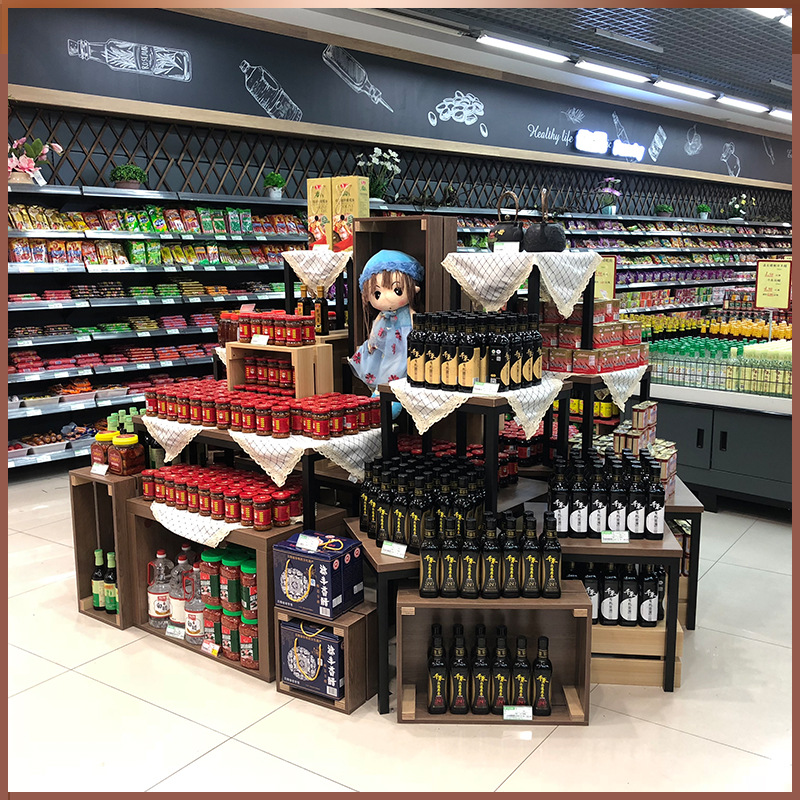 商场酒柜造型堆头 酒柜货架批发 红酒展示柜 钢木堆头货架批发