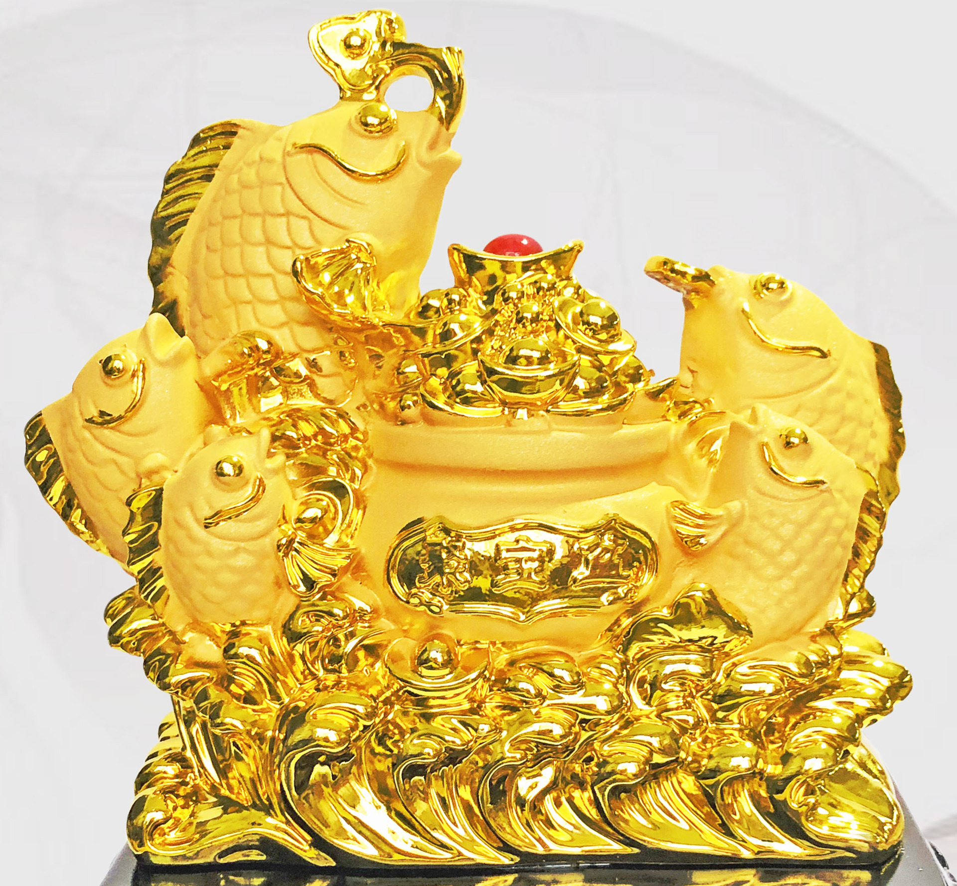 招财进宝鱼摆件聚宝盆沙金树脂家居风水装饰商业活动开业庆典赠礼