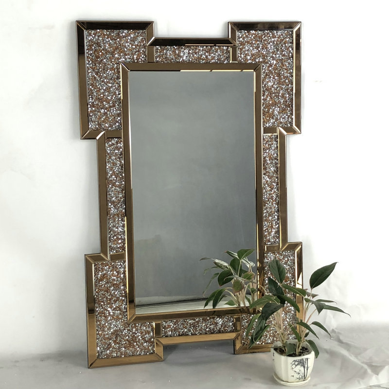 茶色挂镜浴室壁镜家具壁挂式镜子碎钻斜面墙镜装饰框镜定制