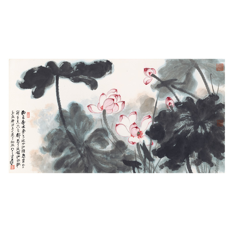 Antique Painting and Calligraphy Giclee Decorative Painting New Chinese Banner Flower Painting Core Hallway Water Ad Ink Lotus Hanging Painting