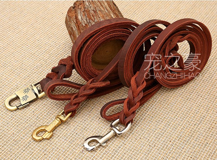 牛皮牵引带铜扣牵引绳狗链一件代发加工订制中大型宠物狗套牵引带