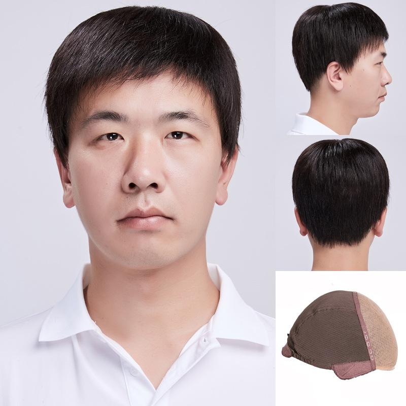 厂家批发假发男短发全手织真人假发帅气中老年爸爸款自然整顶发套