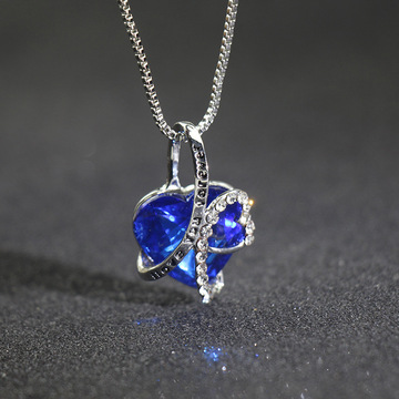 新款热卖项链饰品 i love you forever 海洋之心桃心水晶锁骨项