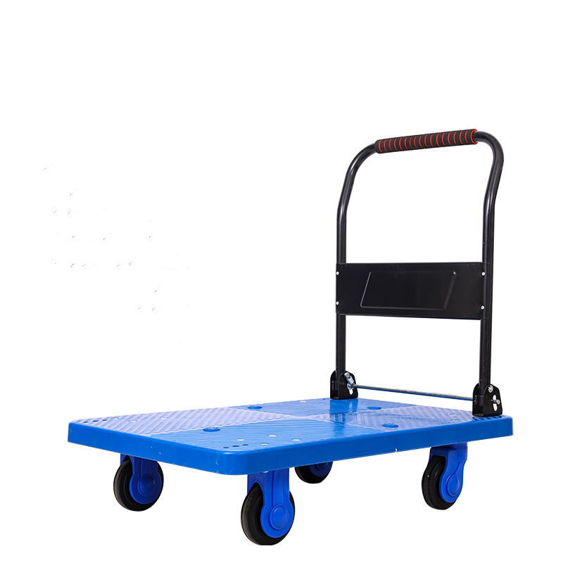 折叠静音平板车加厚手推车四轮搬运拖车小推车拉货塑料便携货运车