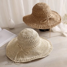 。沙滩帽子女夏海边草帽手工镂空大檐遮阳帽文艺清新户外折叠太阳