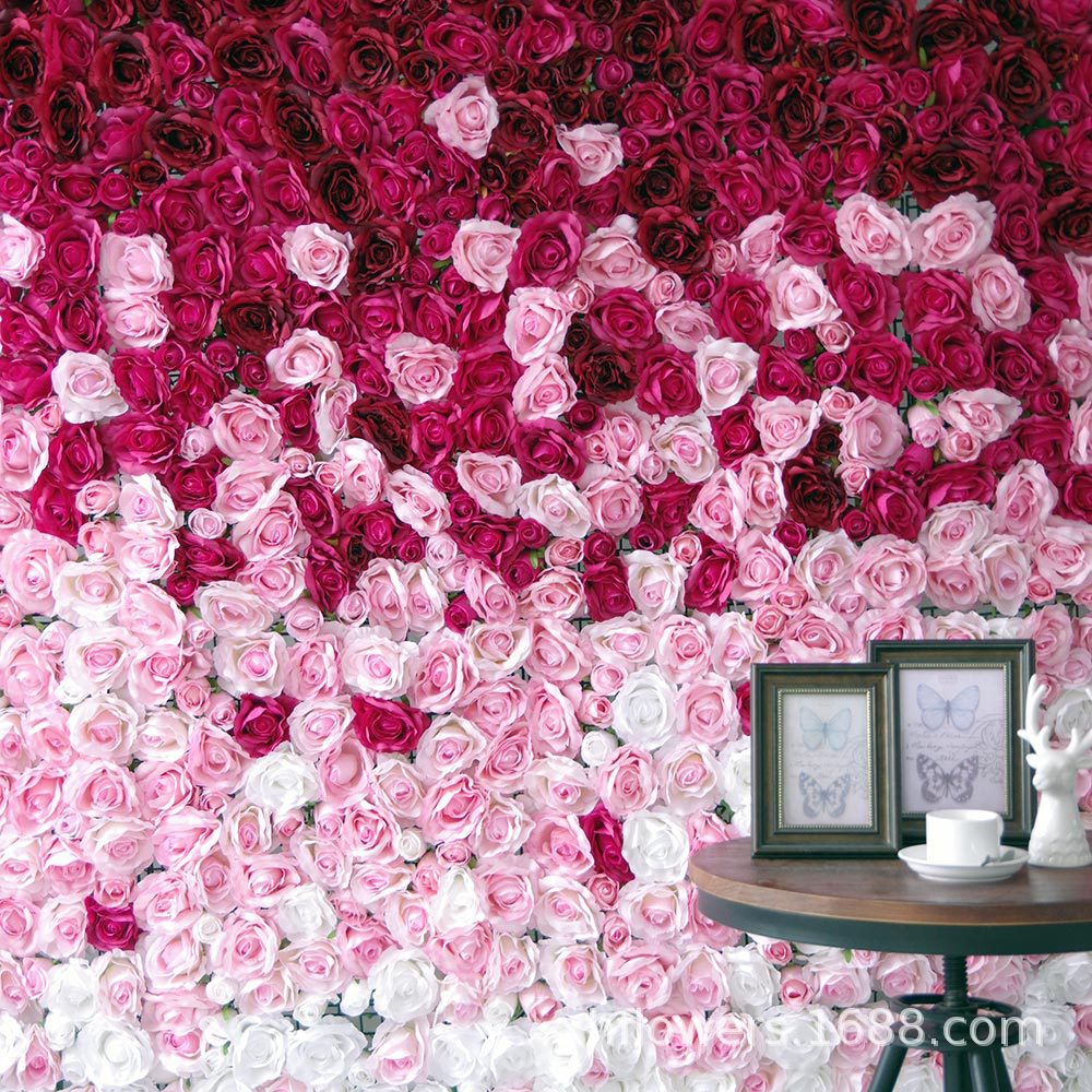 仿真植物花墙背景墙绢花墙婚礼开业商场室内装饰网红花墙玫瑰花墙