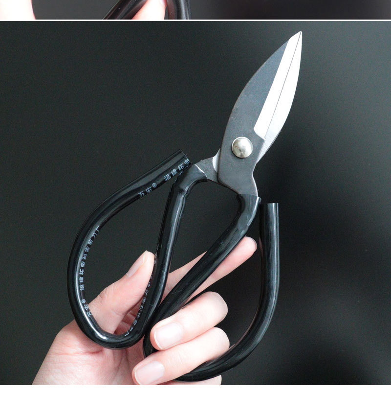 菜刀王剪刀 黑塑柄碳钢防锈剪刀尖头裁缝剪纸箱剪家用 工业剪刀