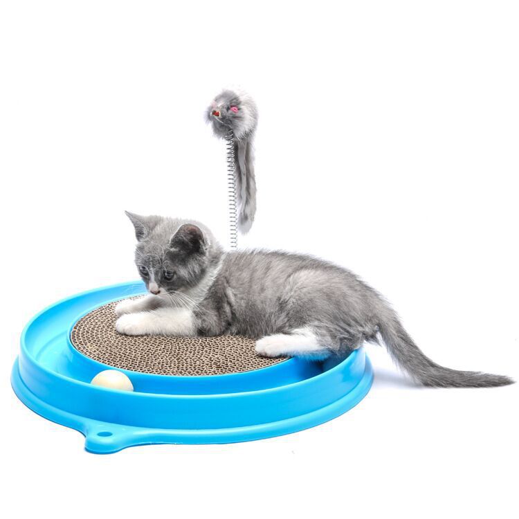 Cross-Border Hot Selling round Plastic Corrugated Paper Amusement Plate Cat Scratch Board with Ball Mouse Funny Cat Cat Scratch Board for Pets