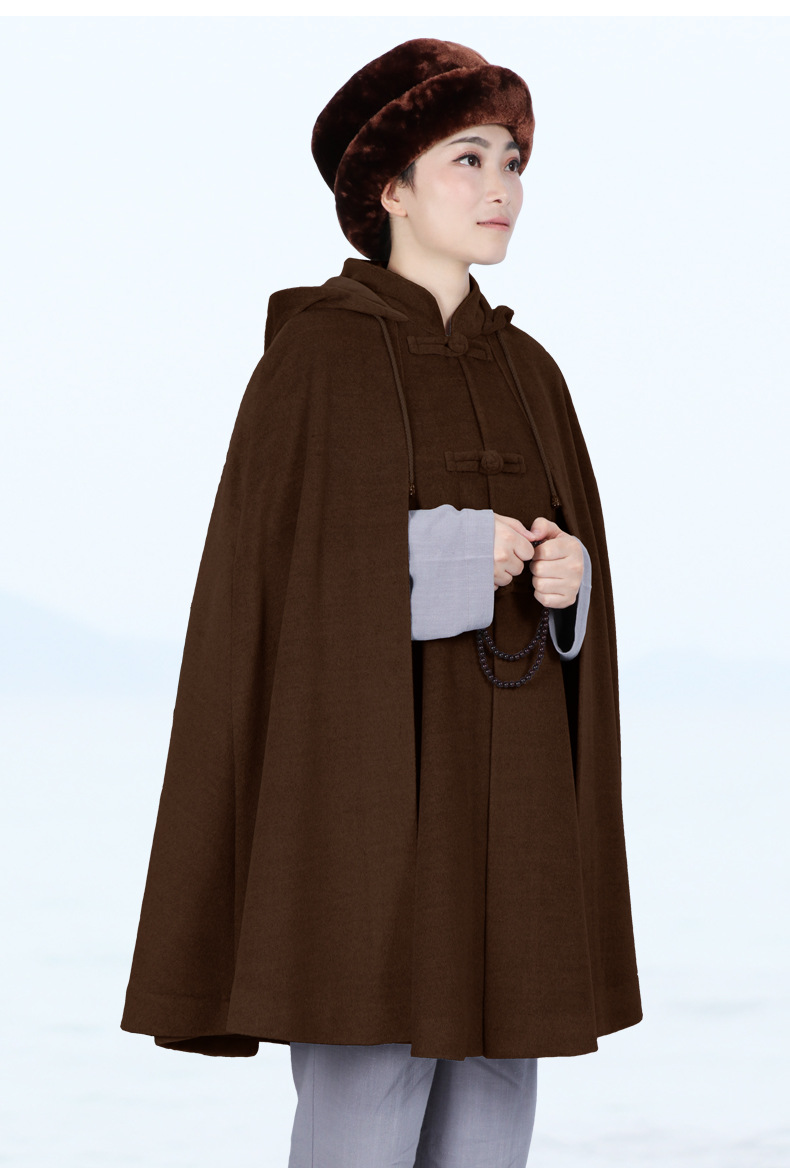 弘通秋冬季打坐披风毛绒加厚保暖居士服灰色禅修服斗篷僧服男女款