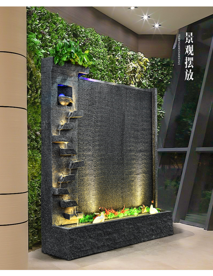 大型欧式流水墙喷泉摆件客厅公司水幕墙酒店前台庭院树脂景观装饰