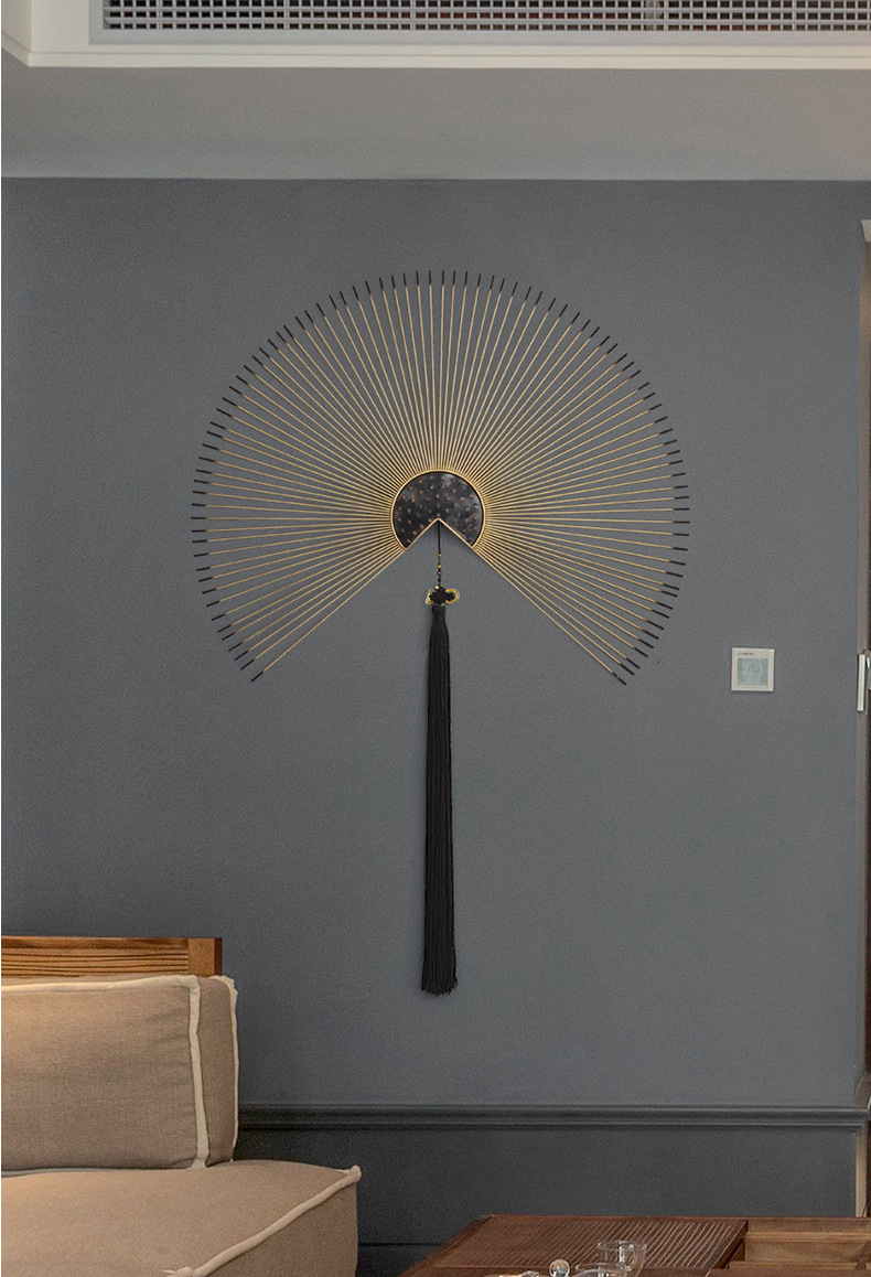 新中式客厅铁艺扇形壁饰餐厅墙面上创意挂件玄关卧室背景装饰品