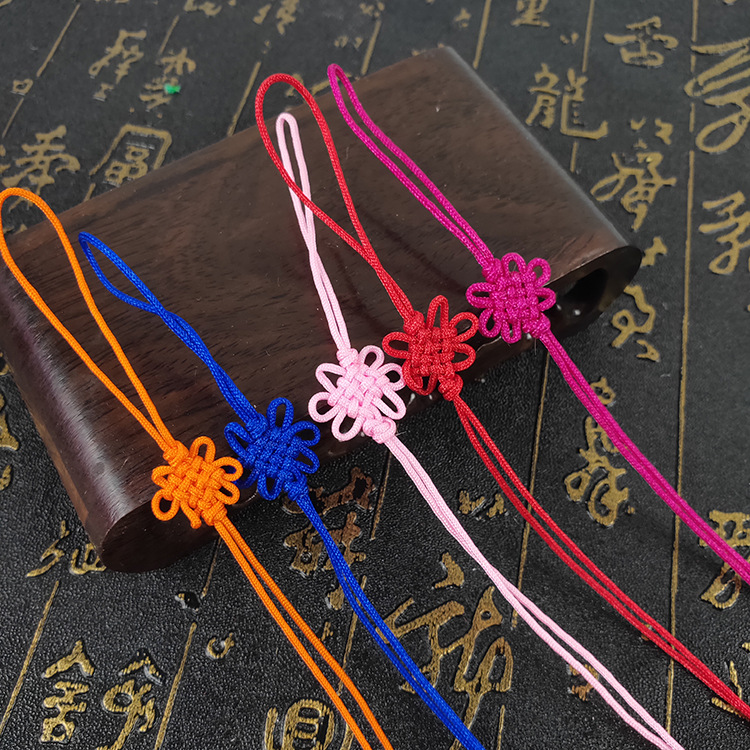 Factory Direct Sales Bookmark Chinese Knot a Line Square Flower Mobile Phone Pendant Rope Accessories Material Small Chinese Knot Wholesale