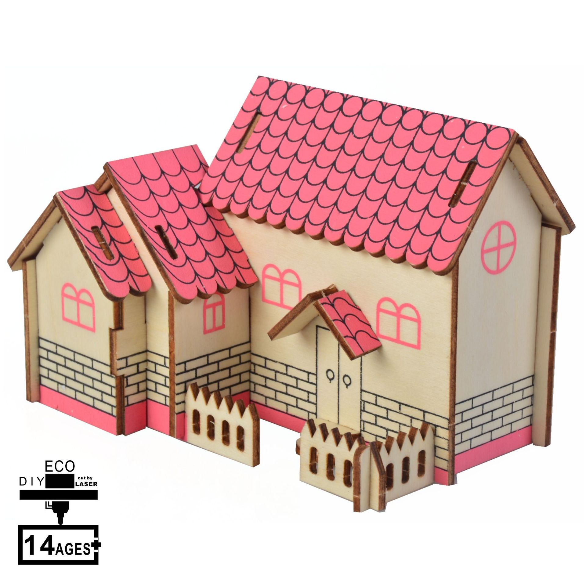 馨联厂家跨境3d立体木制拼图木质房屋模型diy儿童手工益智玩具