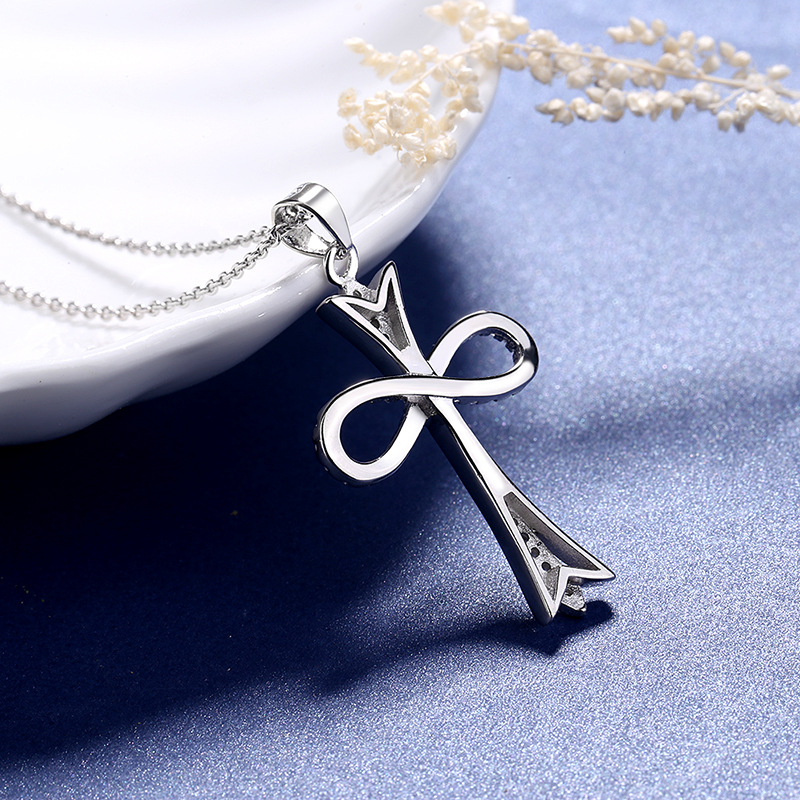 s925纯银唯美十字架简约吊坠女 简约经典情人节七夕礼物送女友