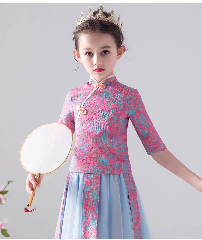 中国风女童旗袍裙儿童古筝演出服小女孩秀禾服中式礼服洋气春