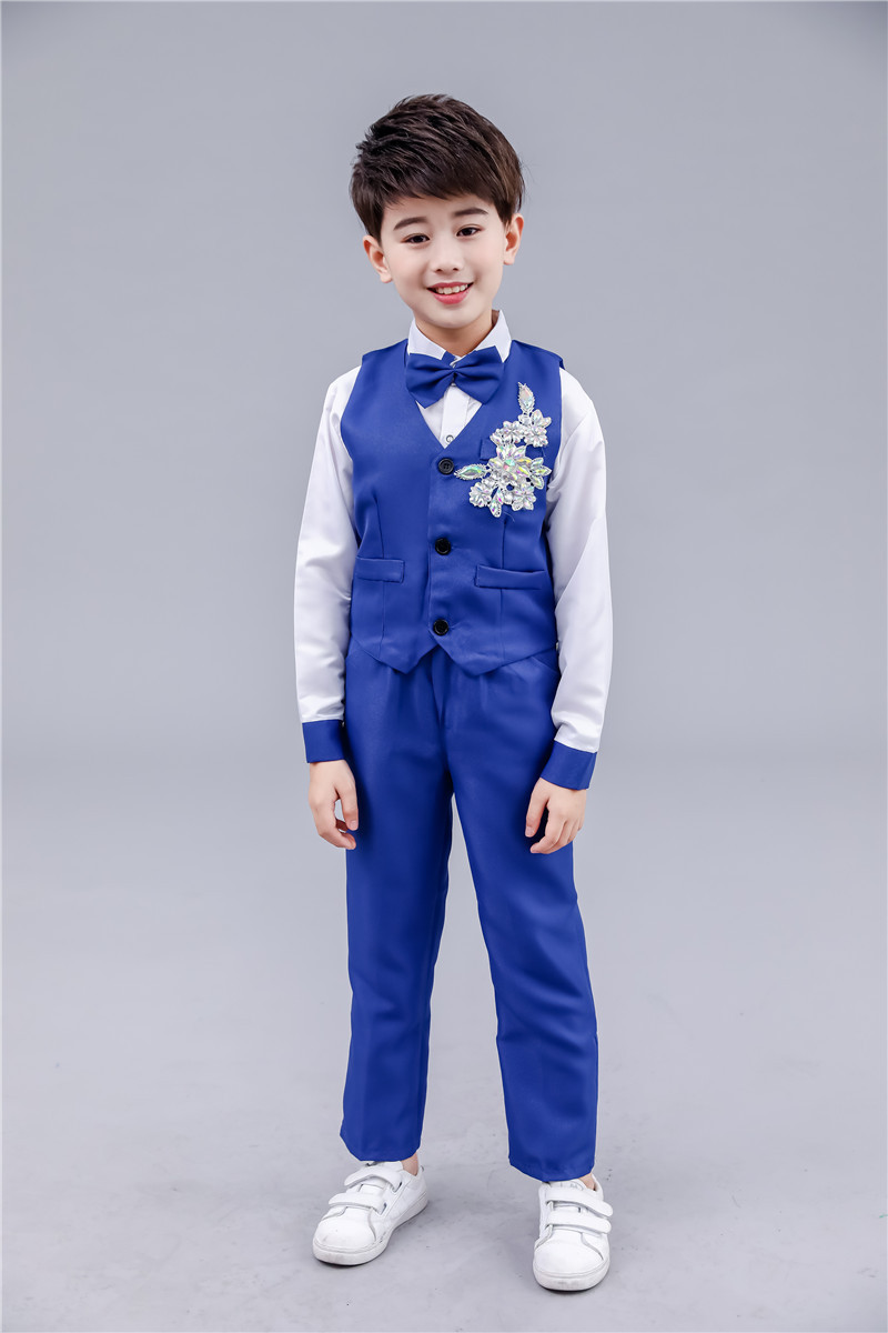 六一男童礼服套装小花童英伦风校服主持人儿童背带裤朗诵演出服男