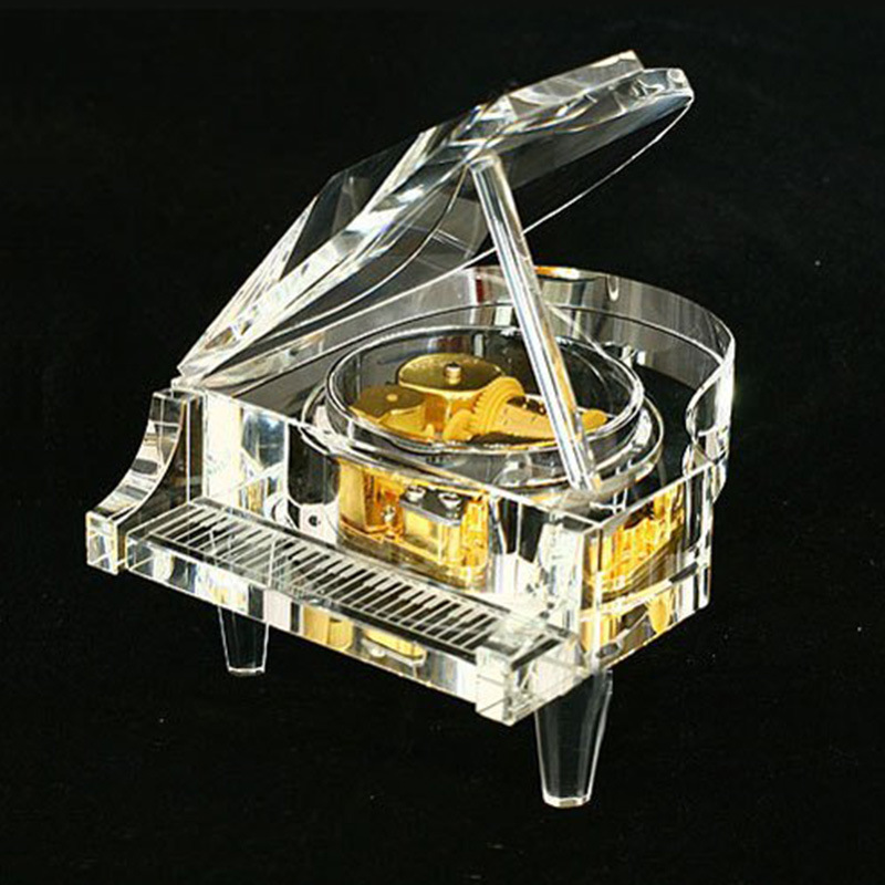 水晶钢琴八音盒水晶礼物定制可刻字音乐盒摆件送老婆女友浪漫礼物