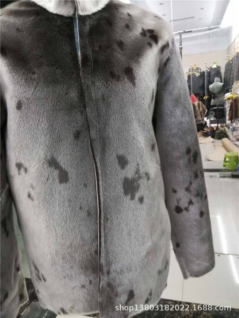 海豹皮毛一体皮草双面夹克 自然斑点海豹皮夹克 户外男式皮草