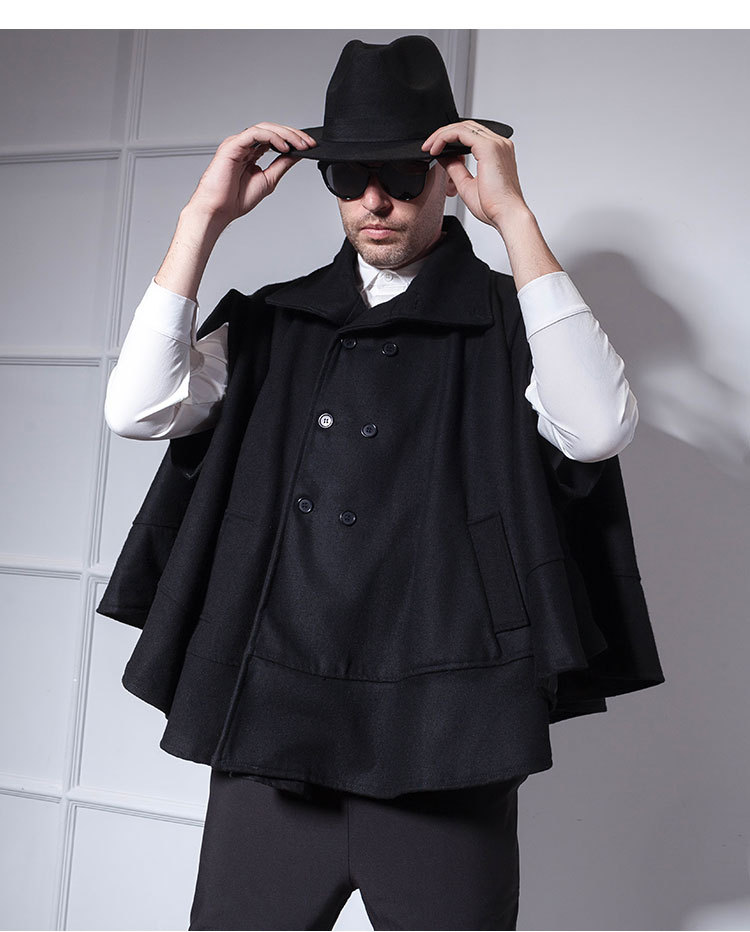 跨境外贸男士双排扣蝙蝠衫斗篷外套冬季一件代发批发现货欧美日韩