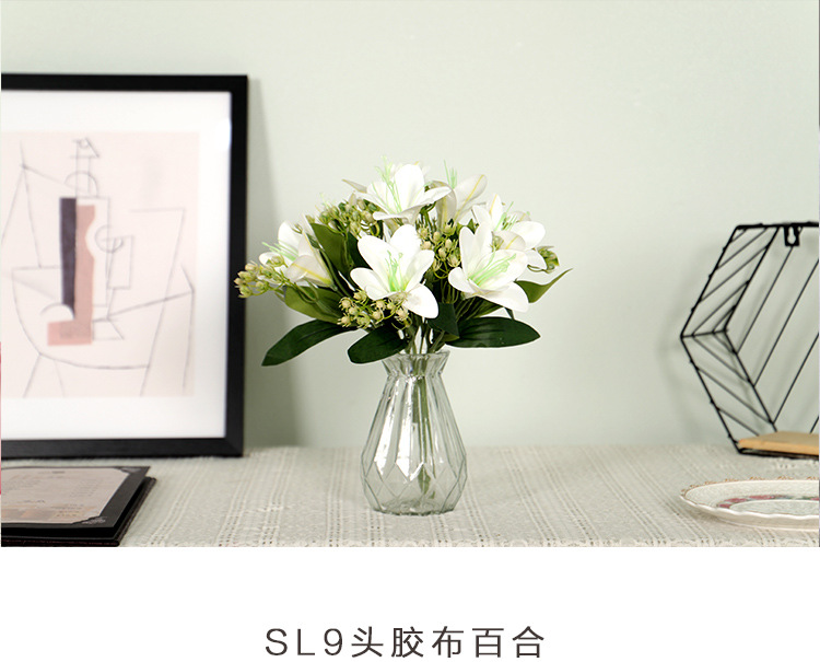 新款仿真白色粉色百合花枝 sl9胶布百合花束花环配件摆件装饰用品