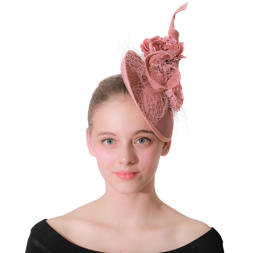 深皮粉亚马逊精品宴会网纱礼帽麻纱头饰新娘婚纱网纱羽毛一件代发
