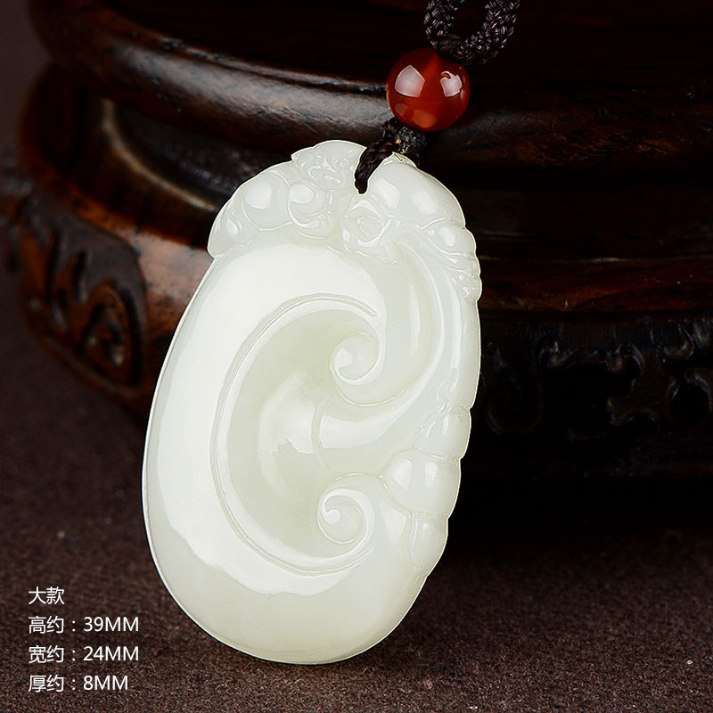 玉器工艺品手工雕刻新疆和田玉白玉吊坠如意挂件厂家货源一件代发