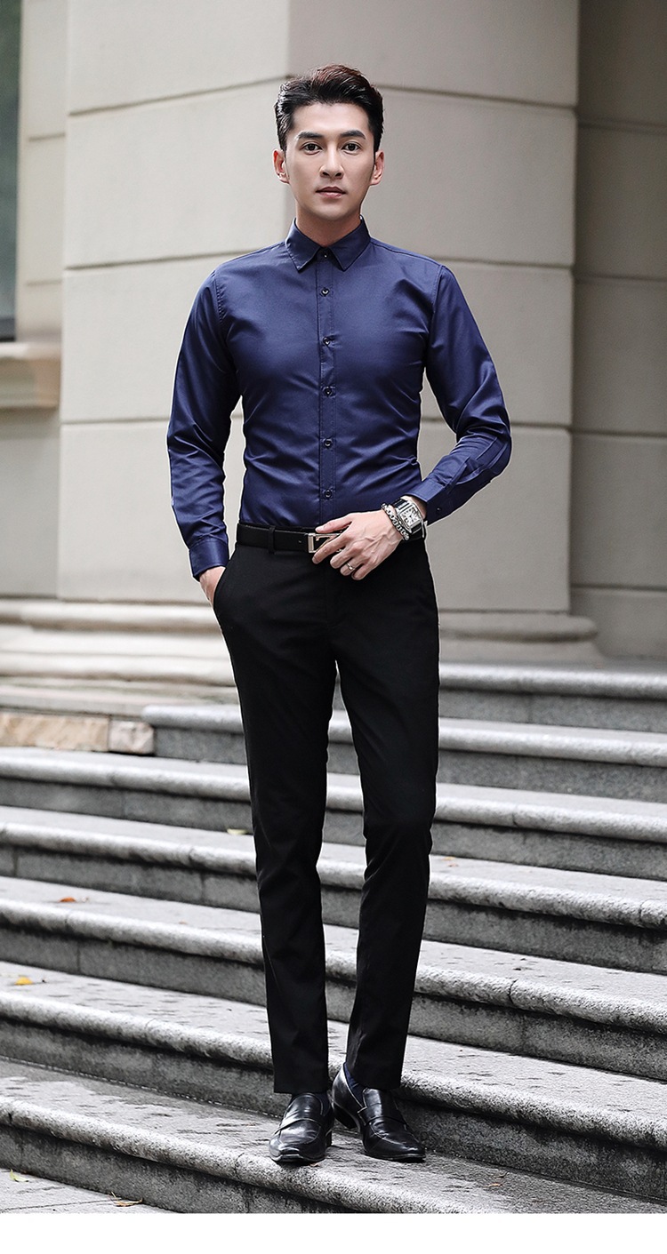 商务衬衣长袖衬衫男2019春季新款纯色男士衬衫商务男装职业衬衫男