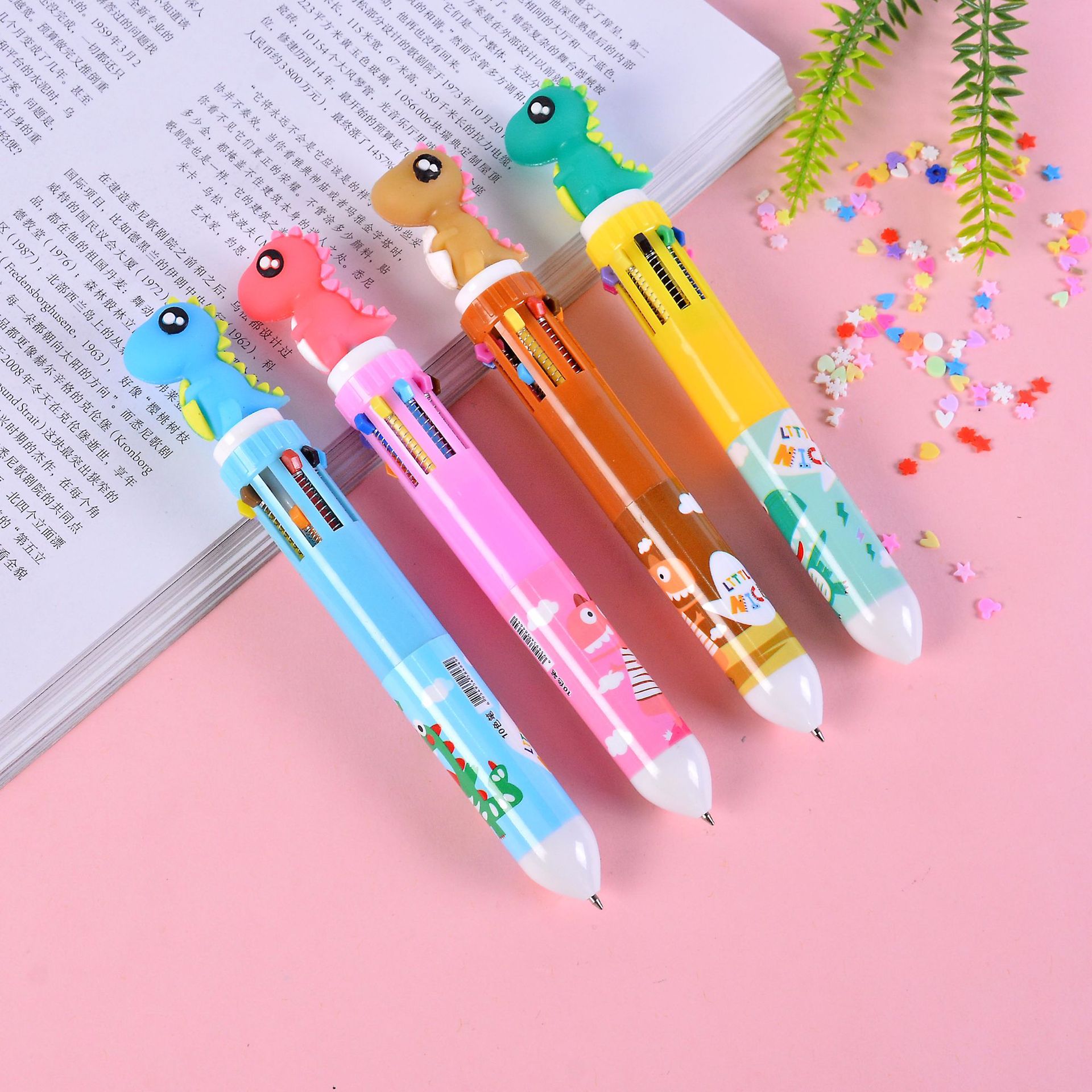 韩版可爱少女心卡通10色按动圆珠笔学生多功能手账记号十色圆珠笔