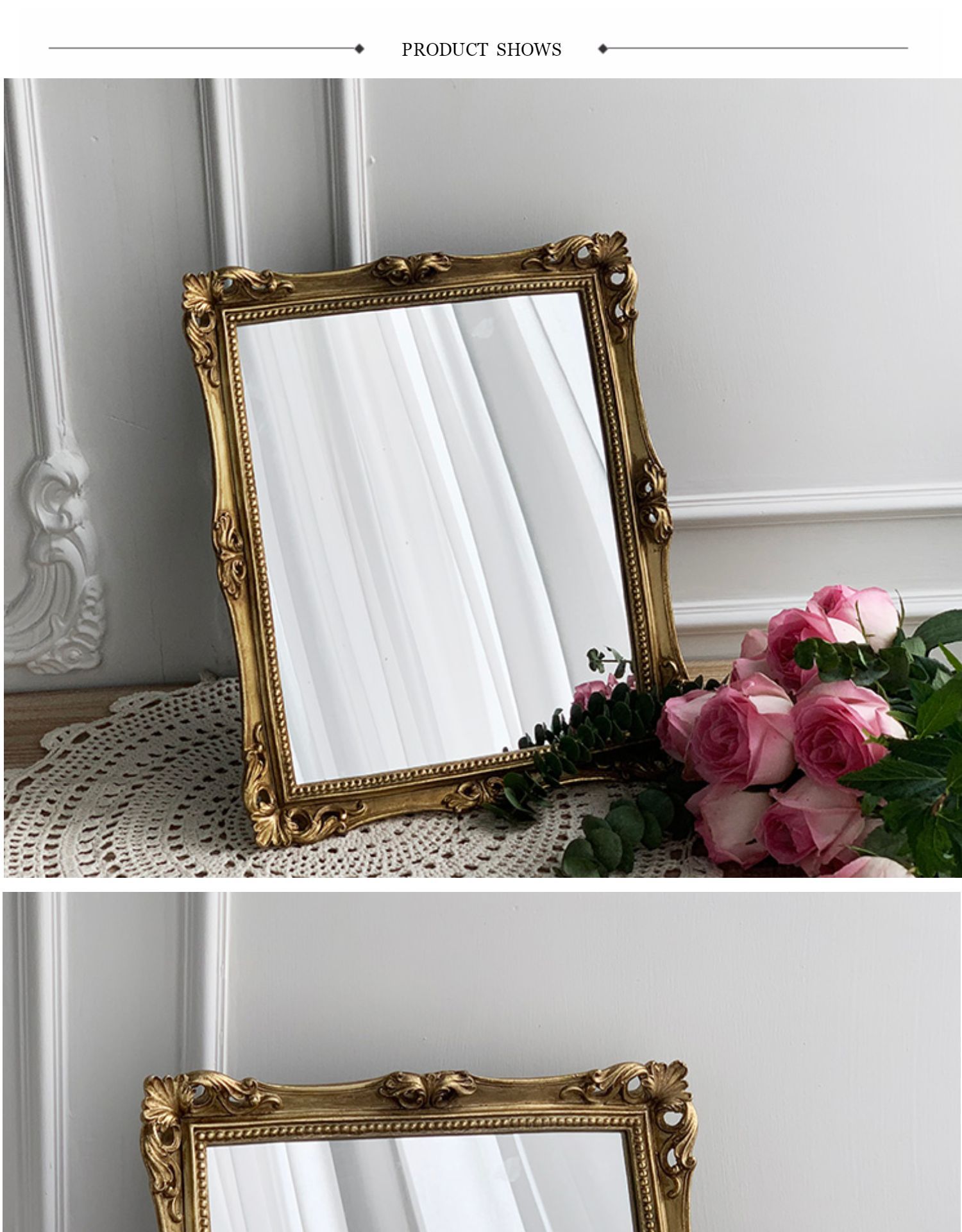 法式欧式复古镜子梳妆台化妆镜装饰壁挂相框挂墙摆件婚庆道具摆件