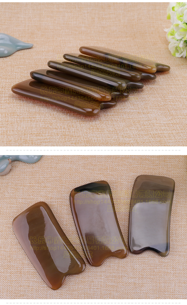 工厂批发天然牦牛角刮痧板 凹型加厚长款四方刮痧片经络按摩脸部