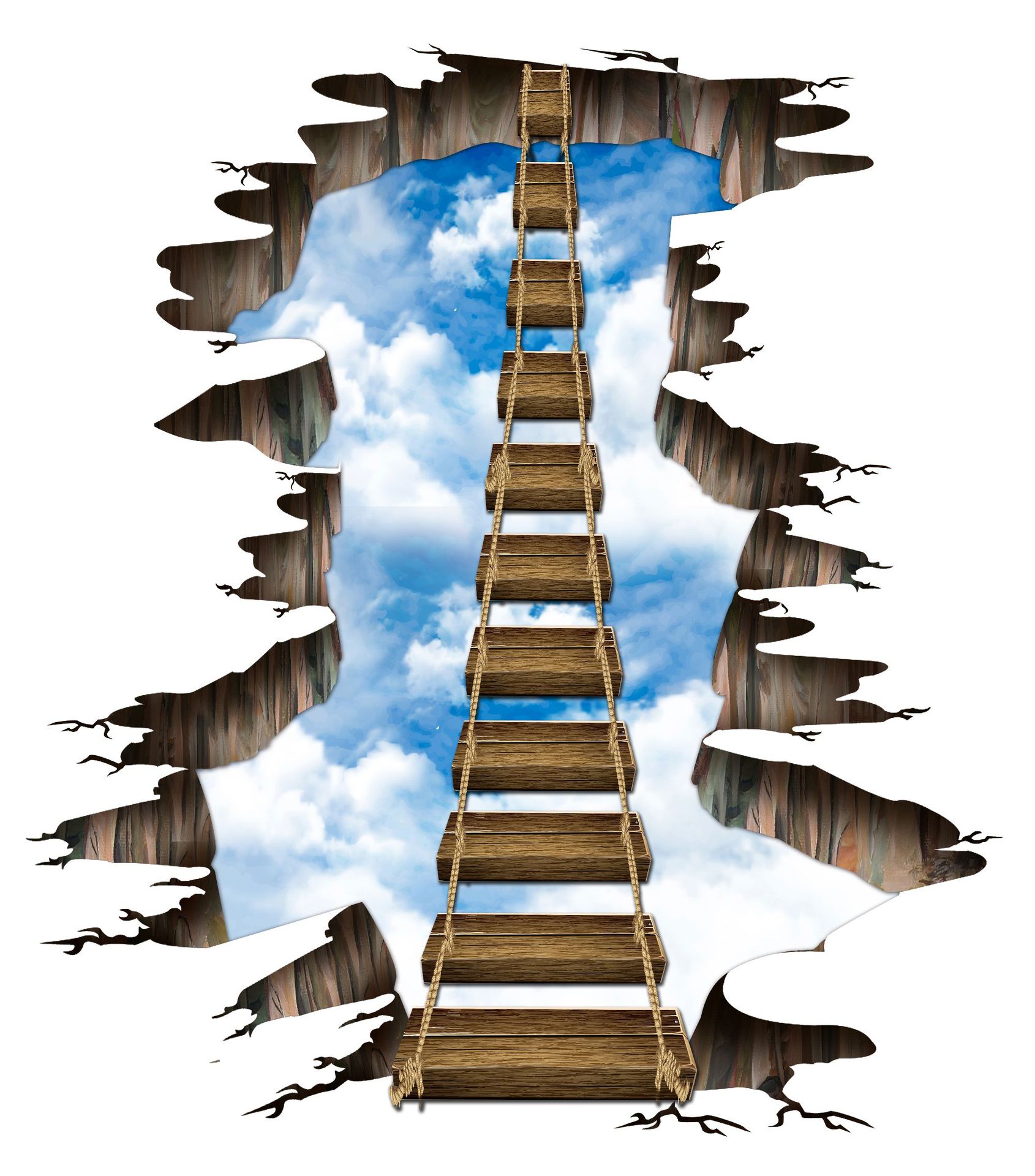 昆尚跨境新款3d视觉立体装饰画木桥墙贴客厅卧室可移除ks6666