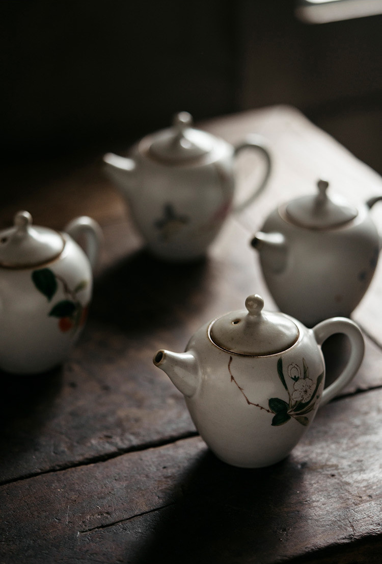 景德镇复古汝窑开片柿子茶壶 陶瓷功夫茶具单茶壶图案家用泡茶壶