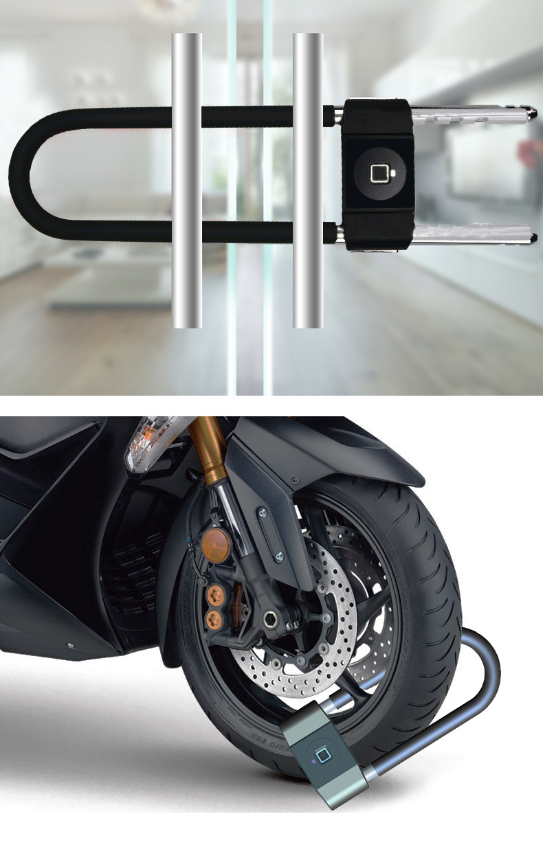 摩托车锁电动车玻璃门大中小号防盗智能蓝牙指纹u型锁门锁指纹锁