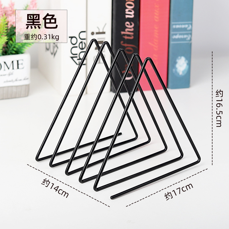 Ins Nordic Style Iron Golden Triangle Storage Rack Creative Office Desktop Magazine Storage Rack Metal Newspaper Rack