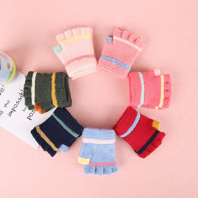 冬季宝宝针织手套0-1-3-5岁男孩半指儿童手套女宝宝小