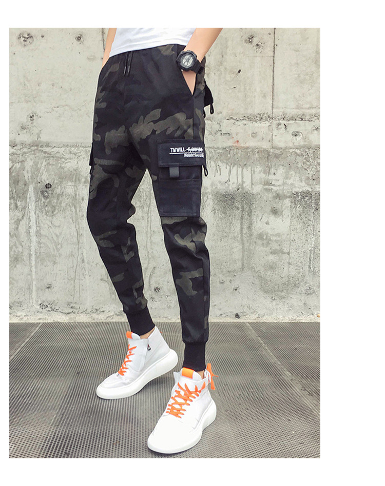 社会人工装裤男束脚网红同款九分迷彩裤精神小伙韩版潮流小脚裤子