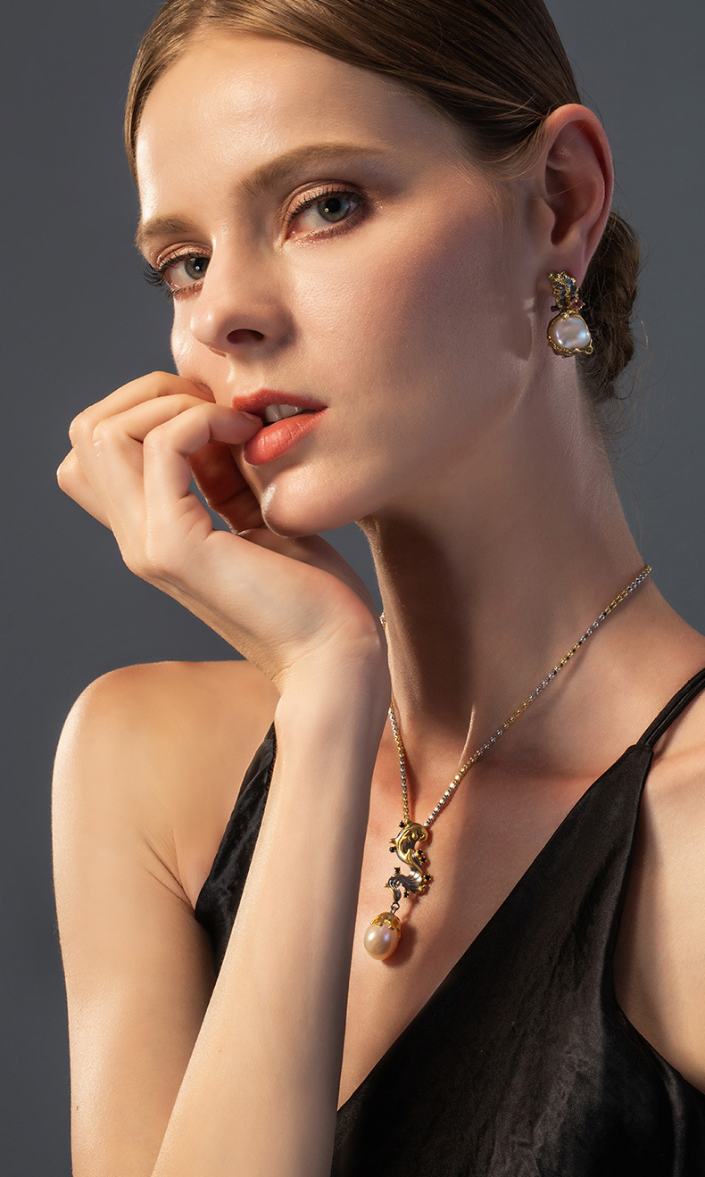 原创设计款珍珠耳环 天然巴洛克珍珠镶嵌广州珠宝定制小清新耳坠